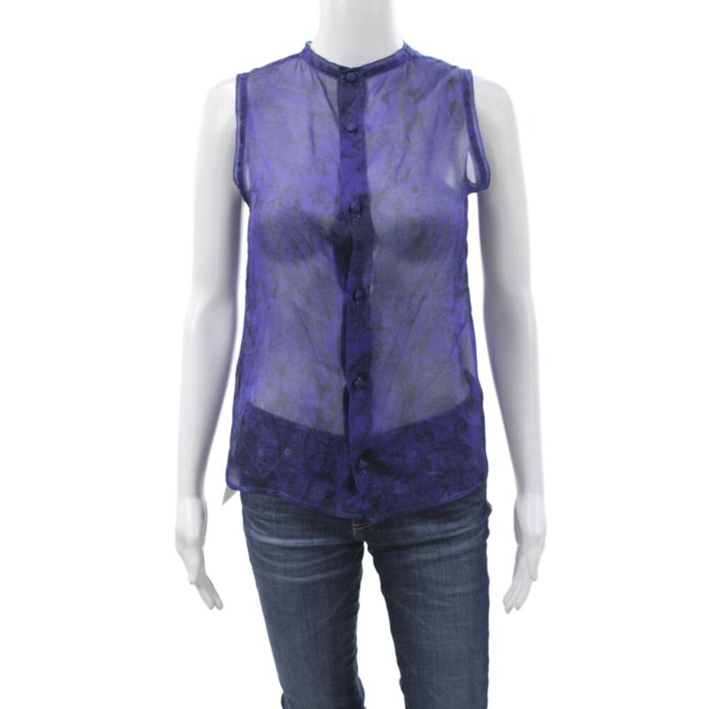 Bottega Veneta Women Basic Purple Silk Sleeveless Round Neck Blouse Size 40